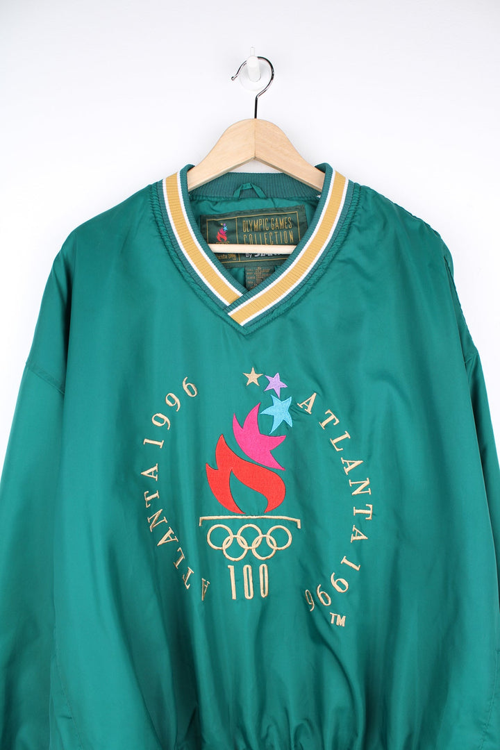 Vintage 1996 Atlanta Olympics green nylon pullover training top