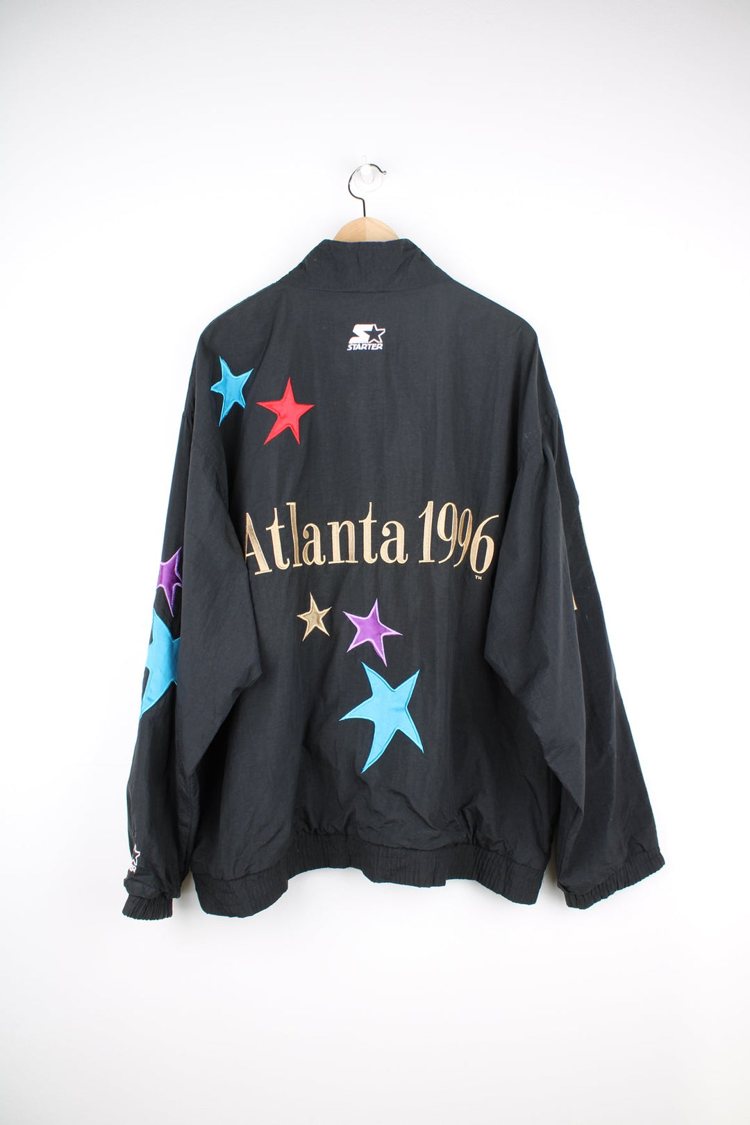 Vintage 1996 Atlanta Olympics themed track jacket with full zip and embroidered details all over