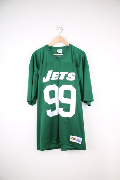 Vintage New York Jets green football jersey by Majestic. Features embroidered spell-out 'Stephie' on the back