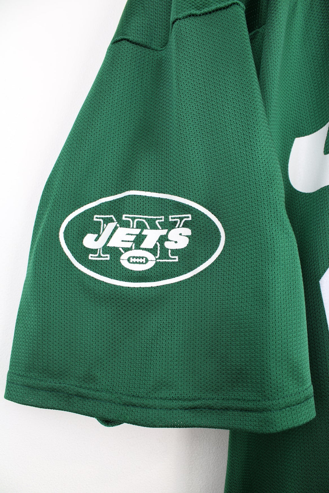 Vintage New York Jets green football jersey by Majestic. Features embroidered spell-out 'Stephie' on the back