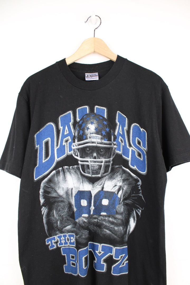 Dallas Cowboys black t-shirt with printed spell-out graphic on the front 