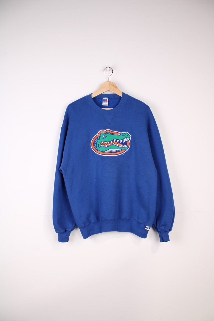 University of Florida Gators Russell Athletic Sweatshirt in a blue colourway with the logo embroidered on front.