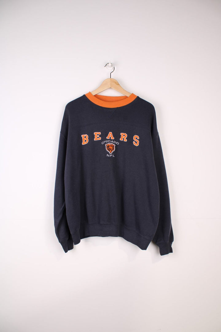 Chicago Bears NFL Sweatshirt in a blue and orange colourway with the team logo and spell out embroidered across the front.