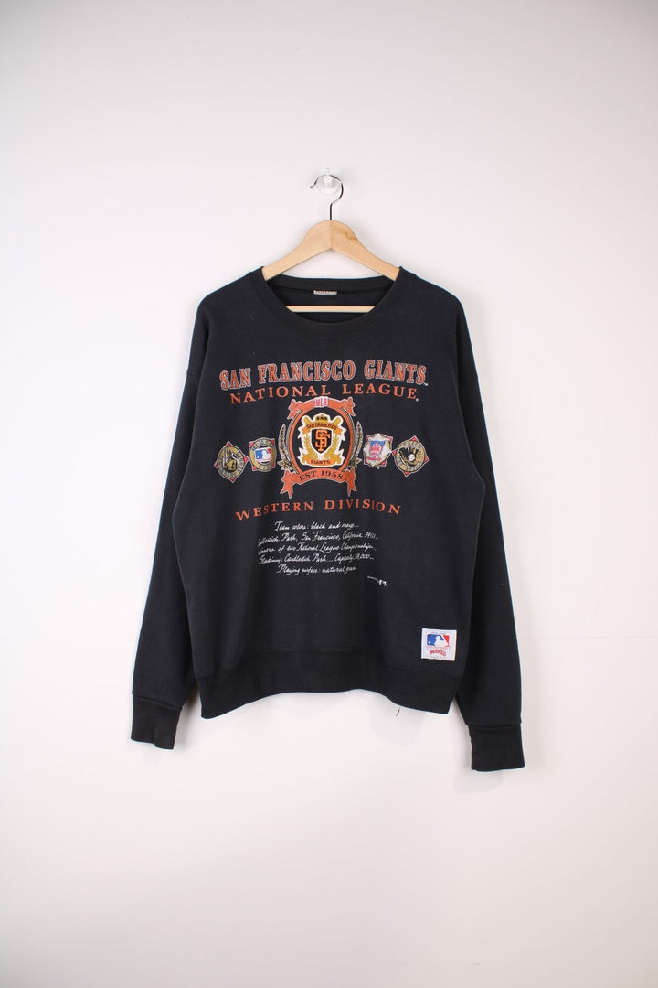 Vintage 1991 San Francisco Giants MLB Sweatshirt in a black colourway with the team logo and spell out printed on front.