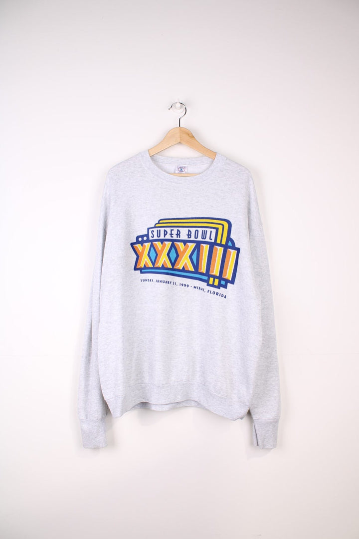 Vintage 1999 NFL Super Bowl Sweatshirt in a grey colourway with the logo printed on the front.