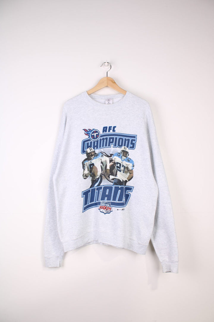 Tennessee Titans NFL Super Bowl 2000 Champions Sweatshirt in a grey colourway with the team graphic, logo and spell out printed on the front.