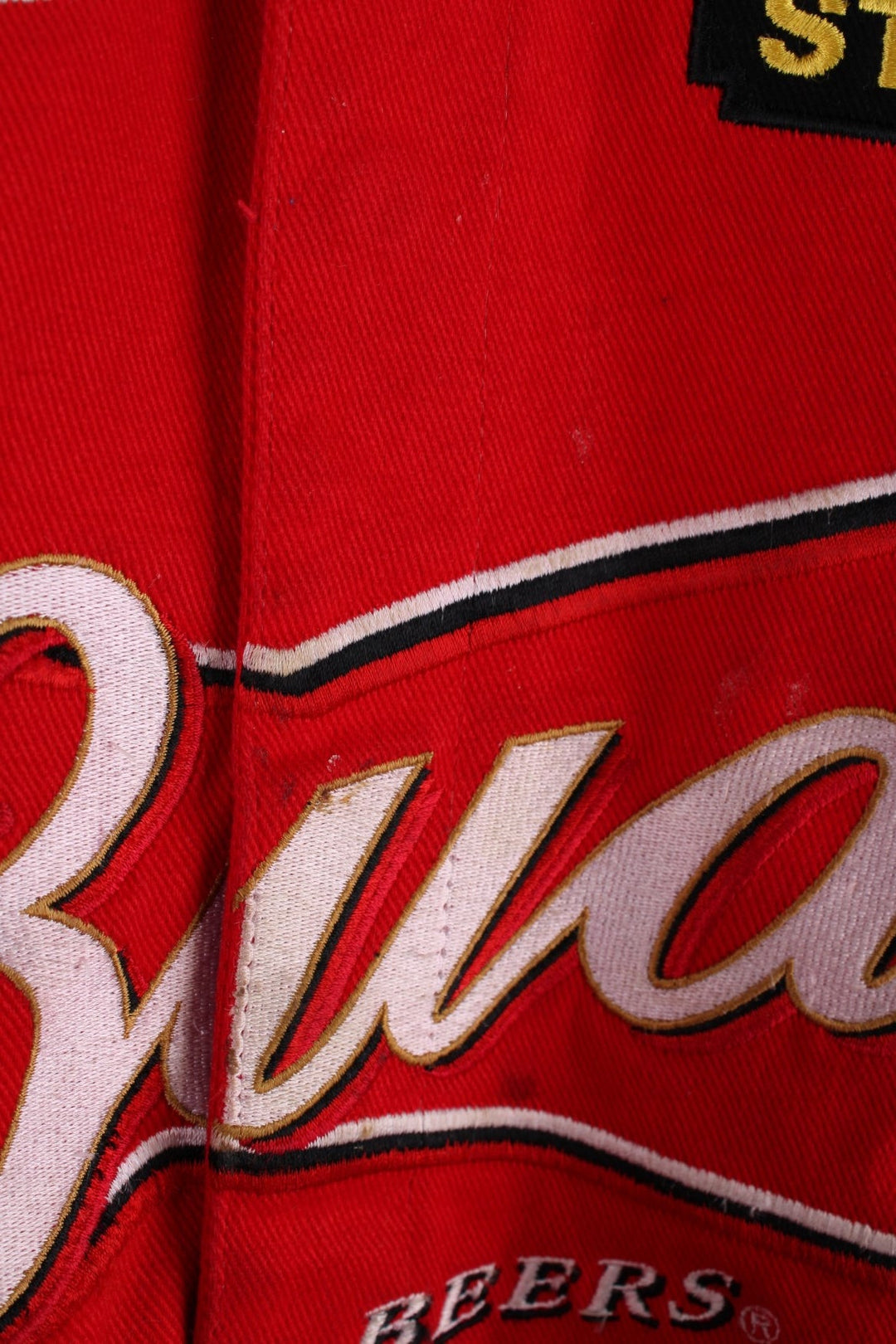 Vintage  Budweiser Racing Jacket in a  colourway with his name, car and racing number printed on the front in a big graphic.