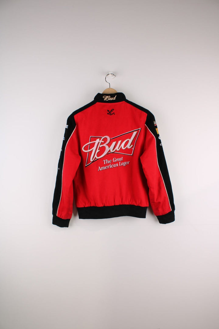 Vintage  Budweiser Racing Jacket in a  colourway with his name, car and racing number printed on the front in a big graphic.