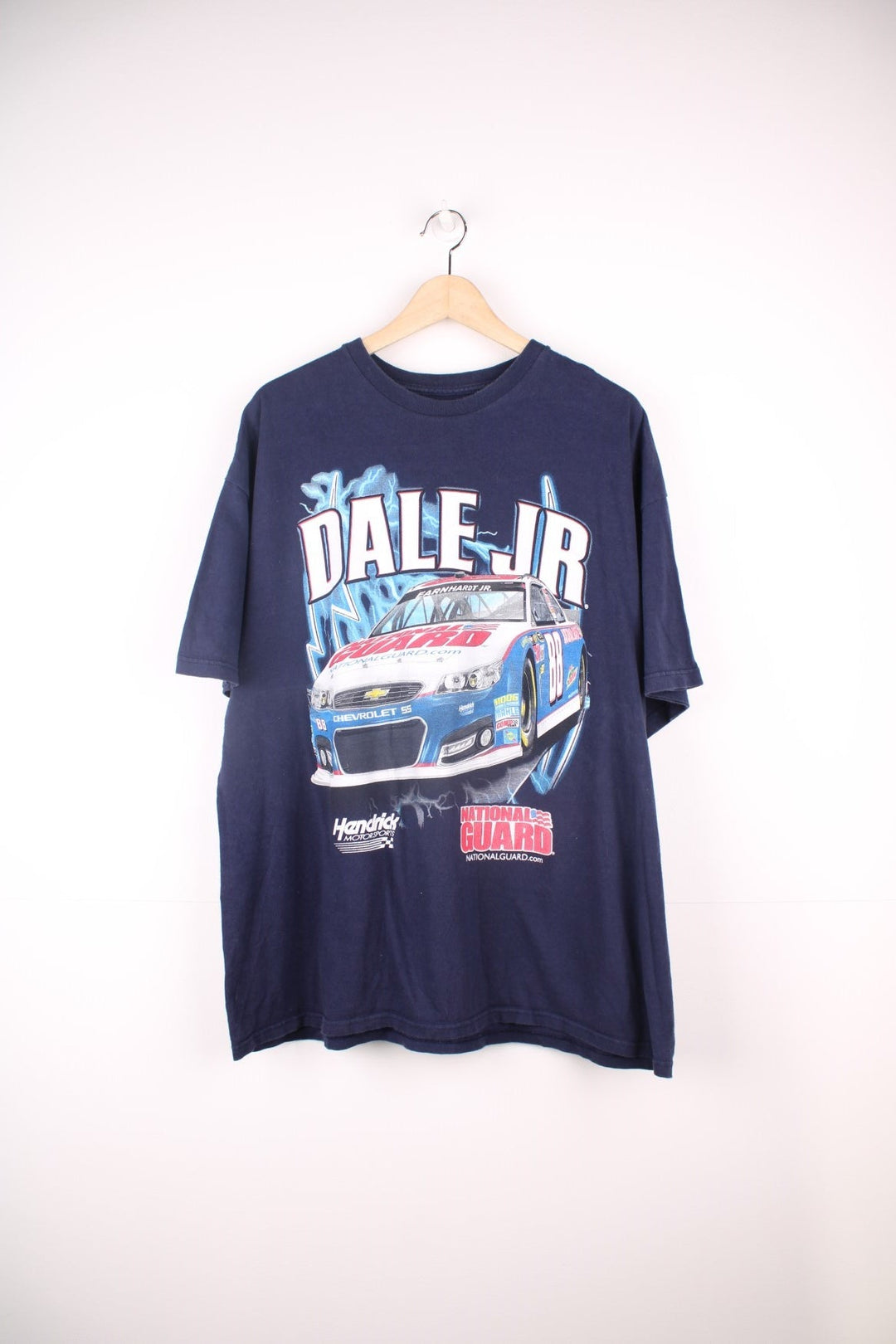 Dale Earnhardt Jr NASCAR T-Shirt with graphic print on the front and back.