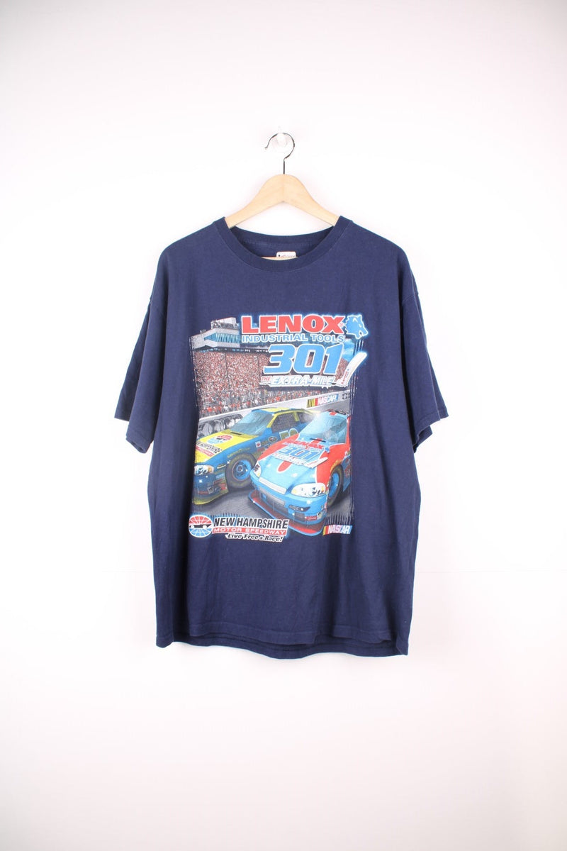 Lenox Industrial Tools 301, New Hampshire Motor Speedway, NASCAR T-Shirt with graphic print on the front and back.