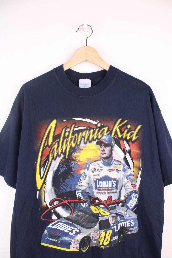 Vintage 2002 California Kid Jimmie Johnson T-Shirt with graphic print on the front and back.