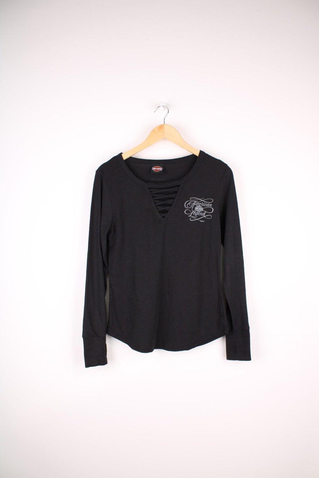 Harley-Davidson Y2K Longsleeve Top in a black colourway with the spell out logo printed on the front and back.