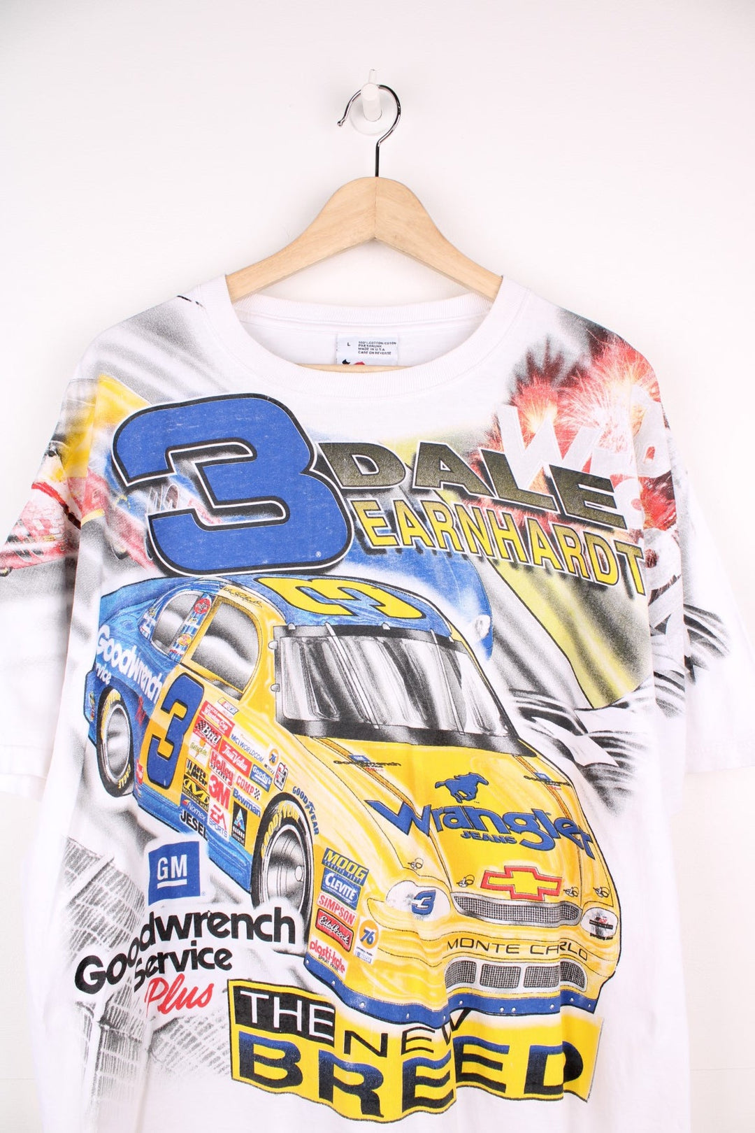 Vintage Dale Earnhardt The New Breed NASCAR T-Shirt with all over graphic print.