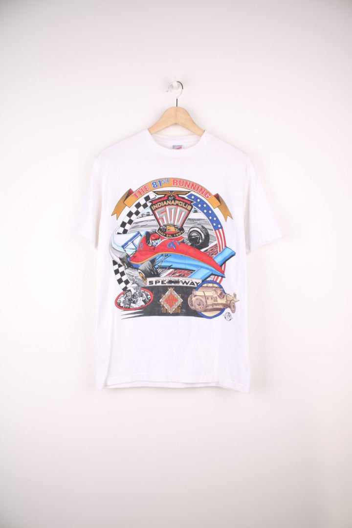 Vintage 1997, The 81st Running, Indianapolis Motor Speedway T-Shirt with large graphic print on the front and back.