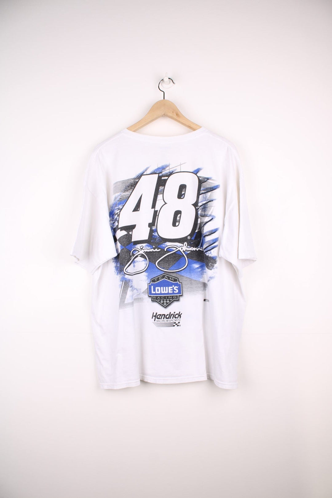 Team Lowes Racing, Jimmie Johnson, NASCAR T-Shirt with graphic print on the front and back. 