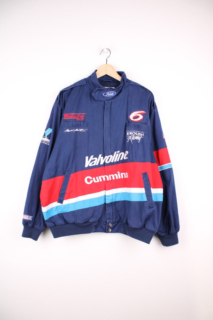 Vintage Mark Martin NASCAR Winston Cup Series, Valvoline Racing jacket in blue, red and white. 