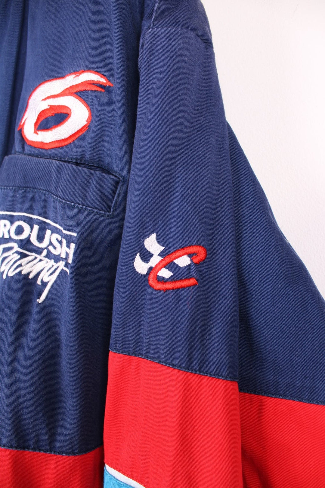 Vintage Mark Martin NASCAR Winston Cup Series, Valvoline Racing jacket in blue, red and white. 