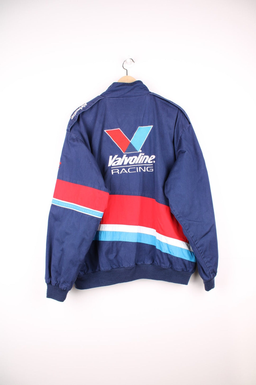 Vintage Mark Martin NASCAR Winston Cup Series, Valvoline Racing jacket in blue, red and white. 