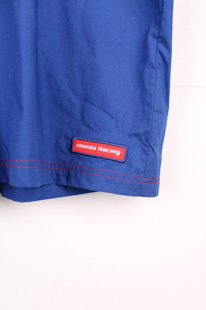 Honda Racing Shirt in a red, blue and white colourway, new with tags still on, button up shirt with the brand logos embroidered all over. 