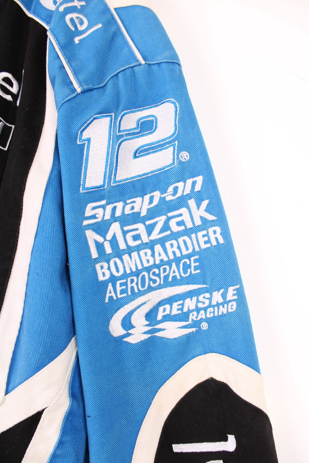 Nascar x Alltel black and blue zip through cotton jacket with all over embroidered badges and sponsers by JH Designs