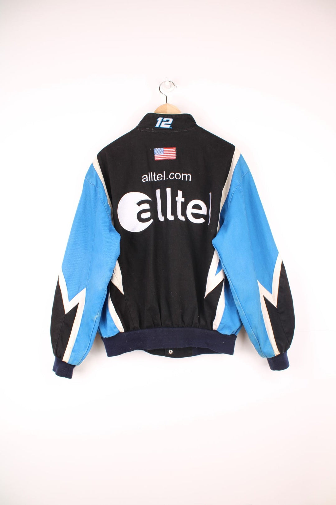 Nascar x Alltel black and blue zip through cotton jacket with all over embroidered badges and sponsers by JH Designs