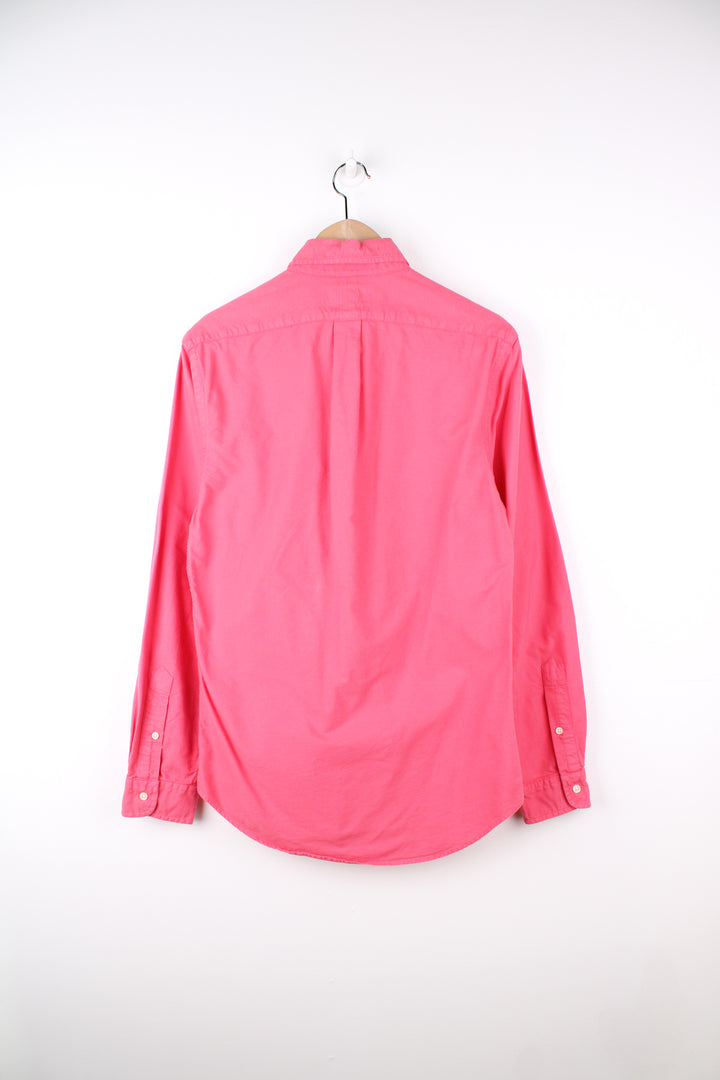 Ralph Lauren salmon pink / coral button up, slim fit cotton shirt with signature embroidered logo on the chest