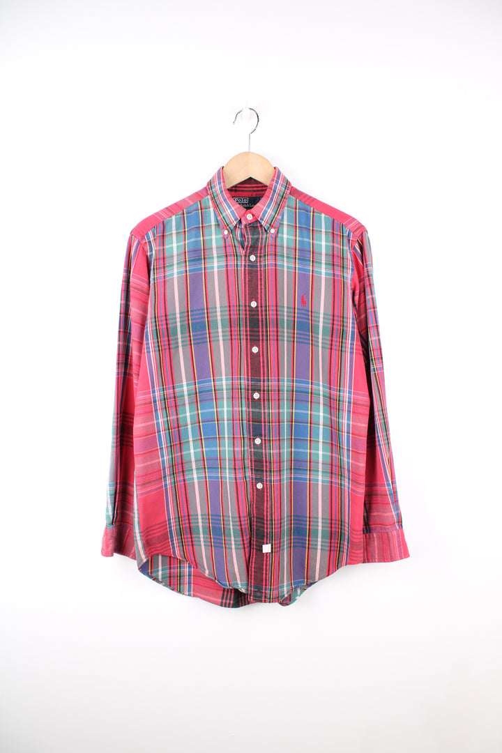 Ralph Lauren red, blue and green plaid shirt, made from 100% cotton. Features signature embroidered logo on the chest