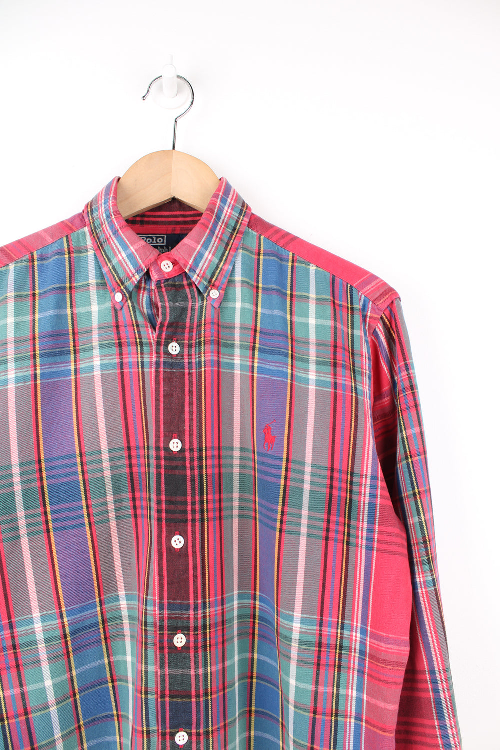 Ralph Lauren red, blue and green plaid shirt, made from 100% cotton. Features signature embroidered logo on the chest