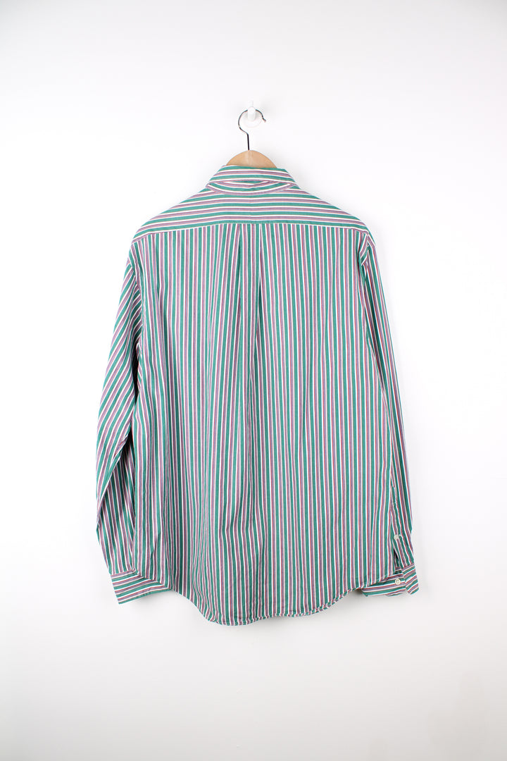 Ralph Lauren green and red striped button up shirt with signature embroidered logo on the chest