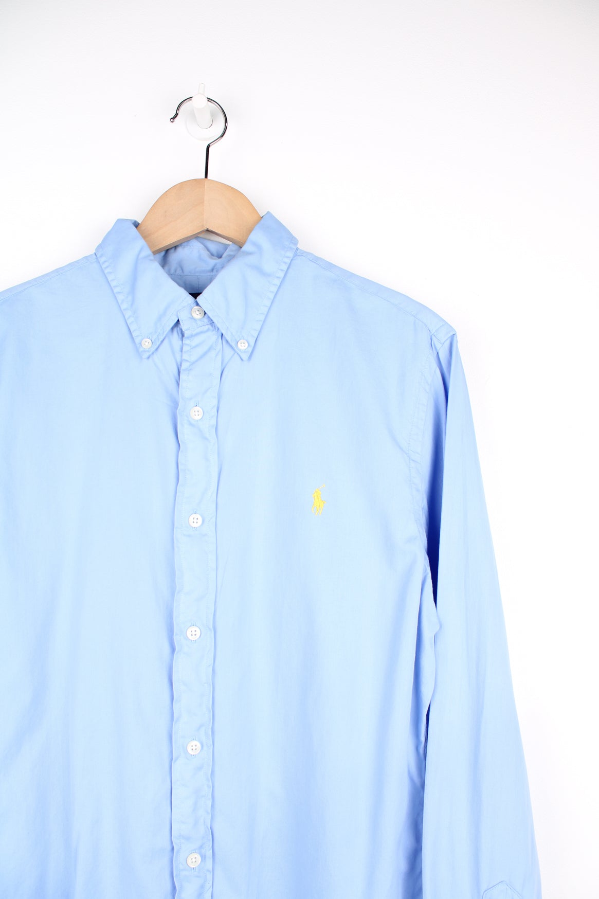 Ralph Lauren sky blue slim fit button up cotton shirt with signature embroidered logo on the chest