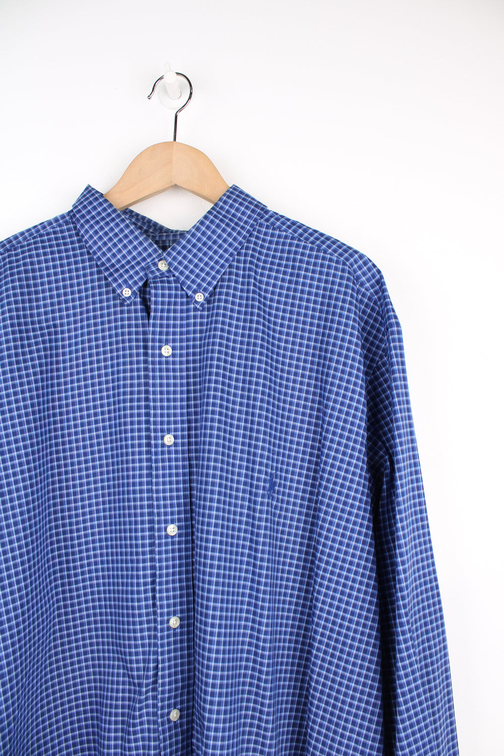 Ralph Lauren blue gingham button up cotton shirt with signature embroidered logo on the chest