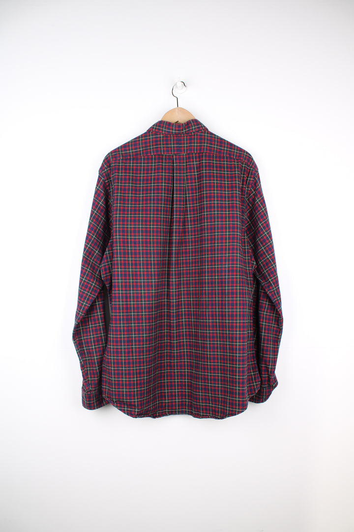 Ralph Lauren red, blue and green plaid button up cotton shirt features signature embroidered logo on the chest 