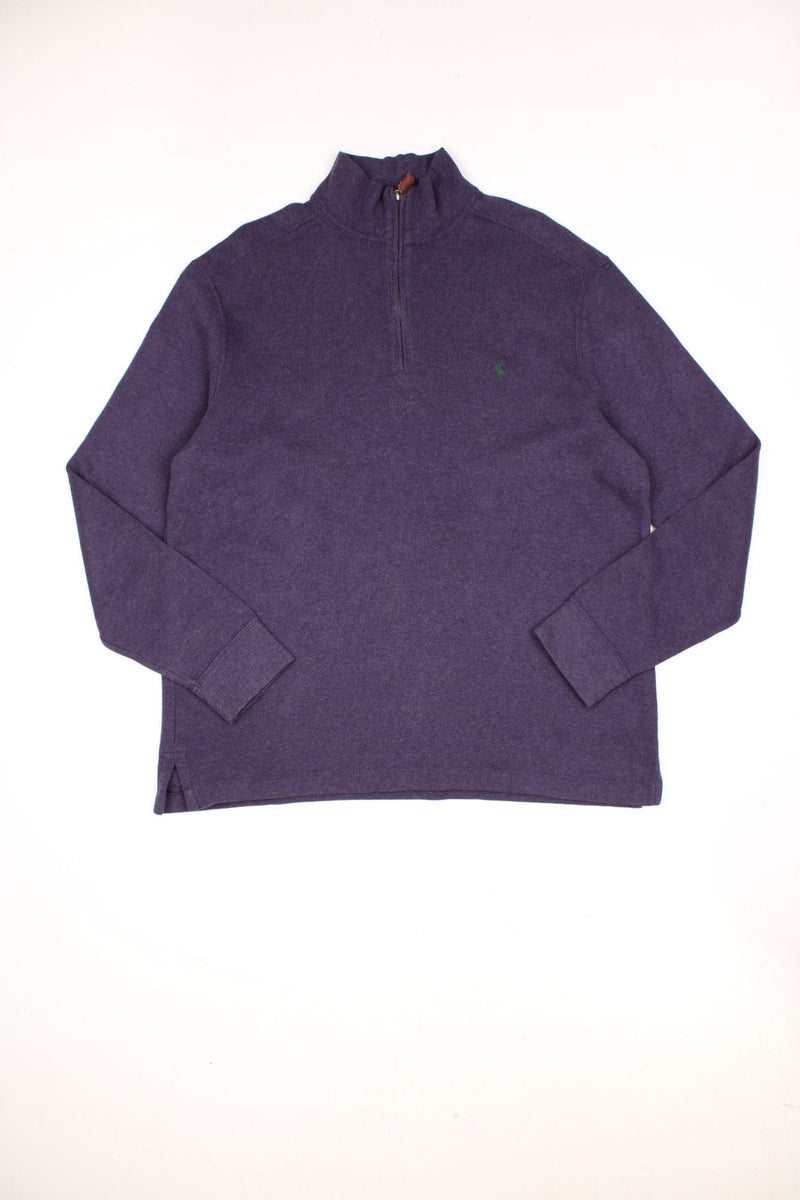 Polo Ralph Lauren 1/4 zip sweatshirt in a purple colourway with the logo embroidered on the chest in green.