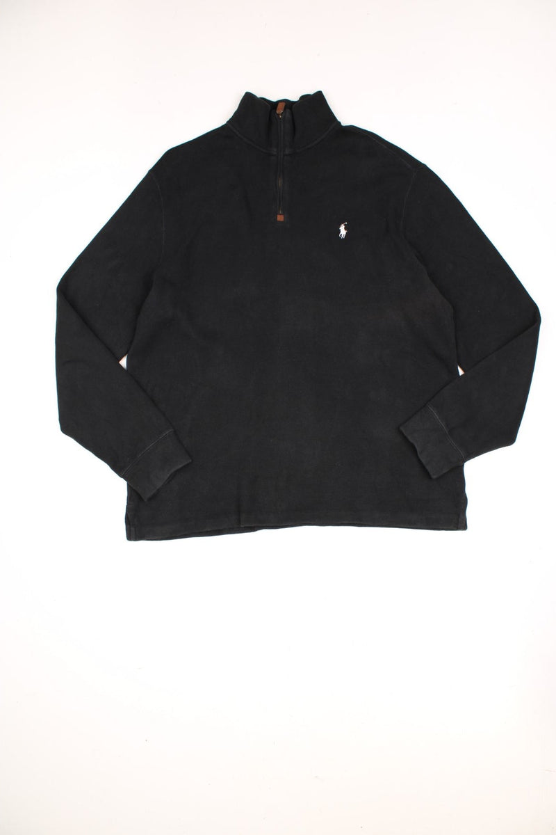 Polo Ralph Lauren 1/4 zip sweatshirt in black with the logo embroidered on the chest in white. 