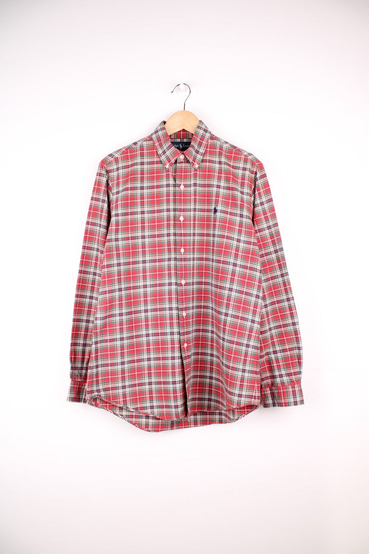 Ralph Lauren green and red plaid button through shirt with signature embroidered logo on the chest.