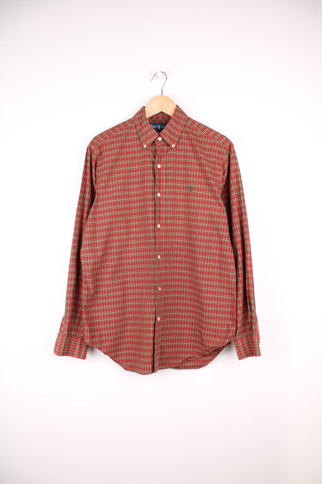 Ralph Lauren red and green plaid button through shirt with signature embroidered logo on the chest.