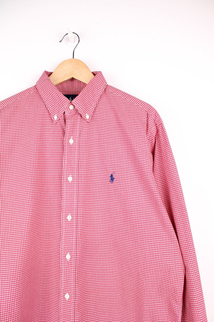 Ralph Lauren red and blue checked button through shirt with signature embroidered logo on the chest.