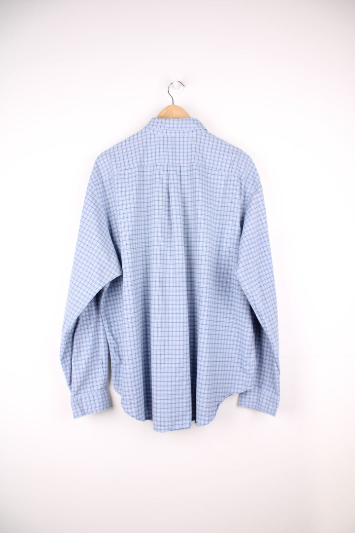 Ralph Lauren button through blue checked shirt with signature embroidered logo on the chest.