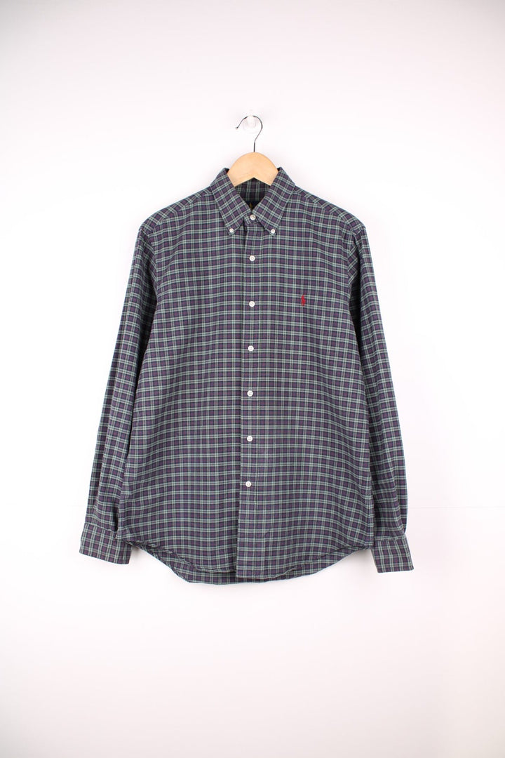 Ralph Lauren green, blue and red button through plaid shirt with signature embroidered logo on the chest.