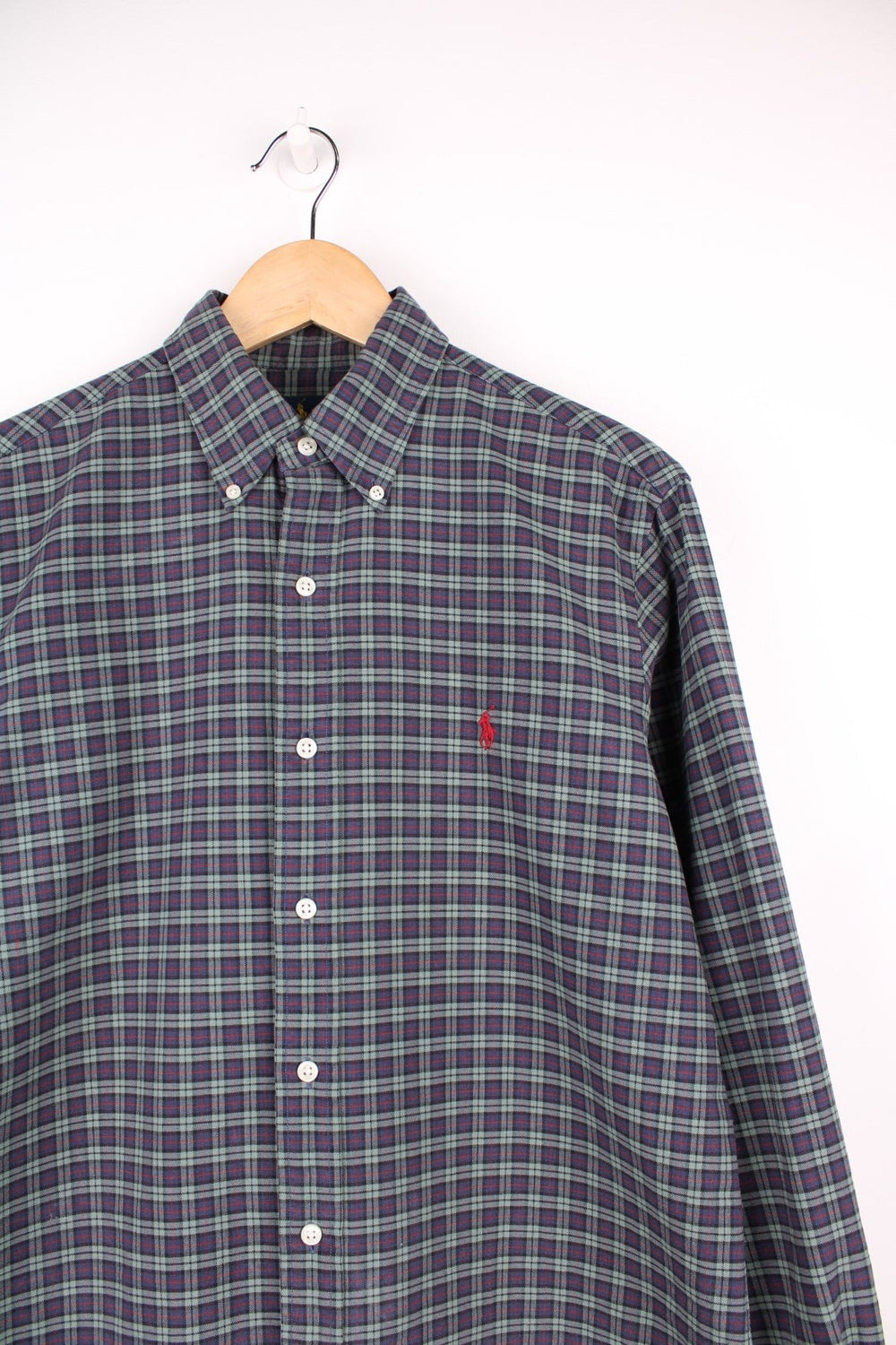 Ralph Lauren green, blue and red button through plaid shirt with signature embroidered logo on the chest.