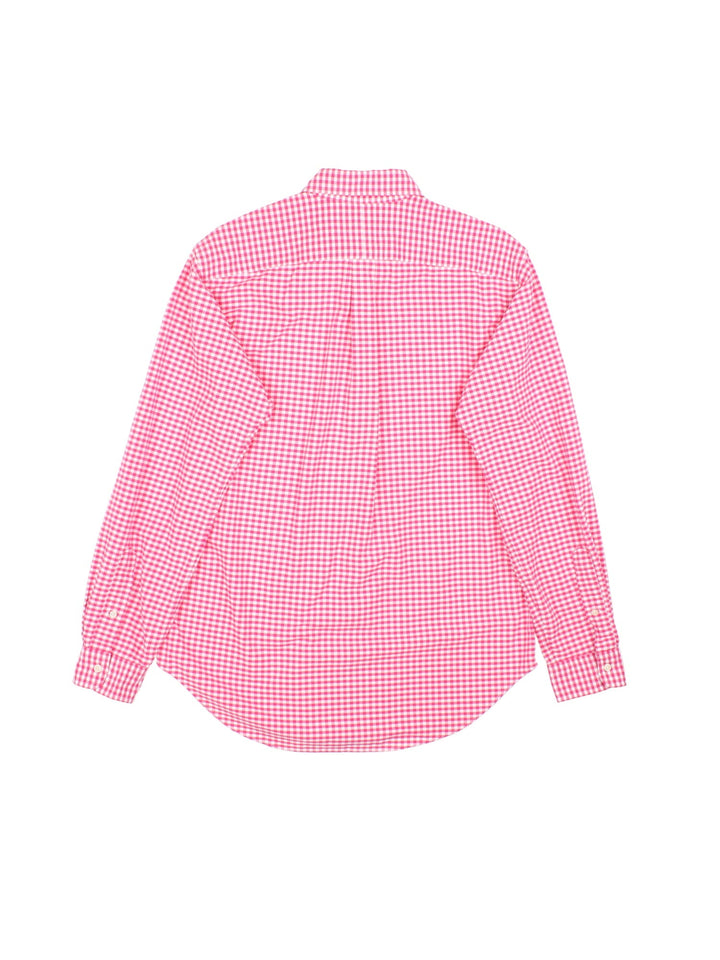 Ralph Lauren Shirt in a pink and white checkered colourway, button up with the logo embroidered on the front.