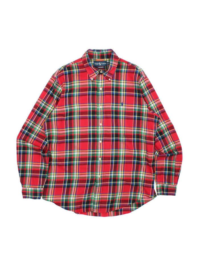 Ralph Lauren Shirt in a red and multicoloured checkered colourway, button up with the logo embroidered on the front.