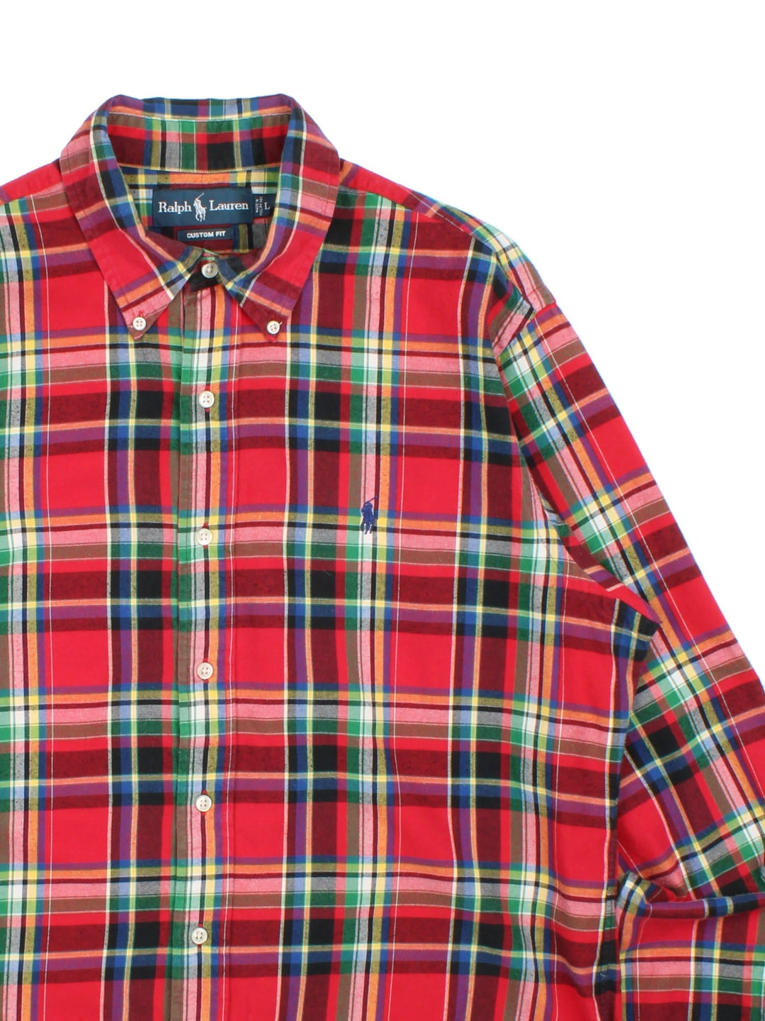 Ralph Lauren Shirt in a red and multicoloured checkered colourway, button up with the logo embroidered on the front.