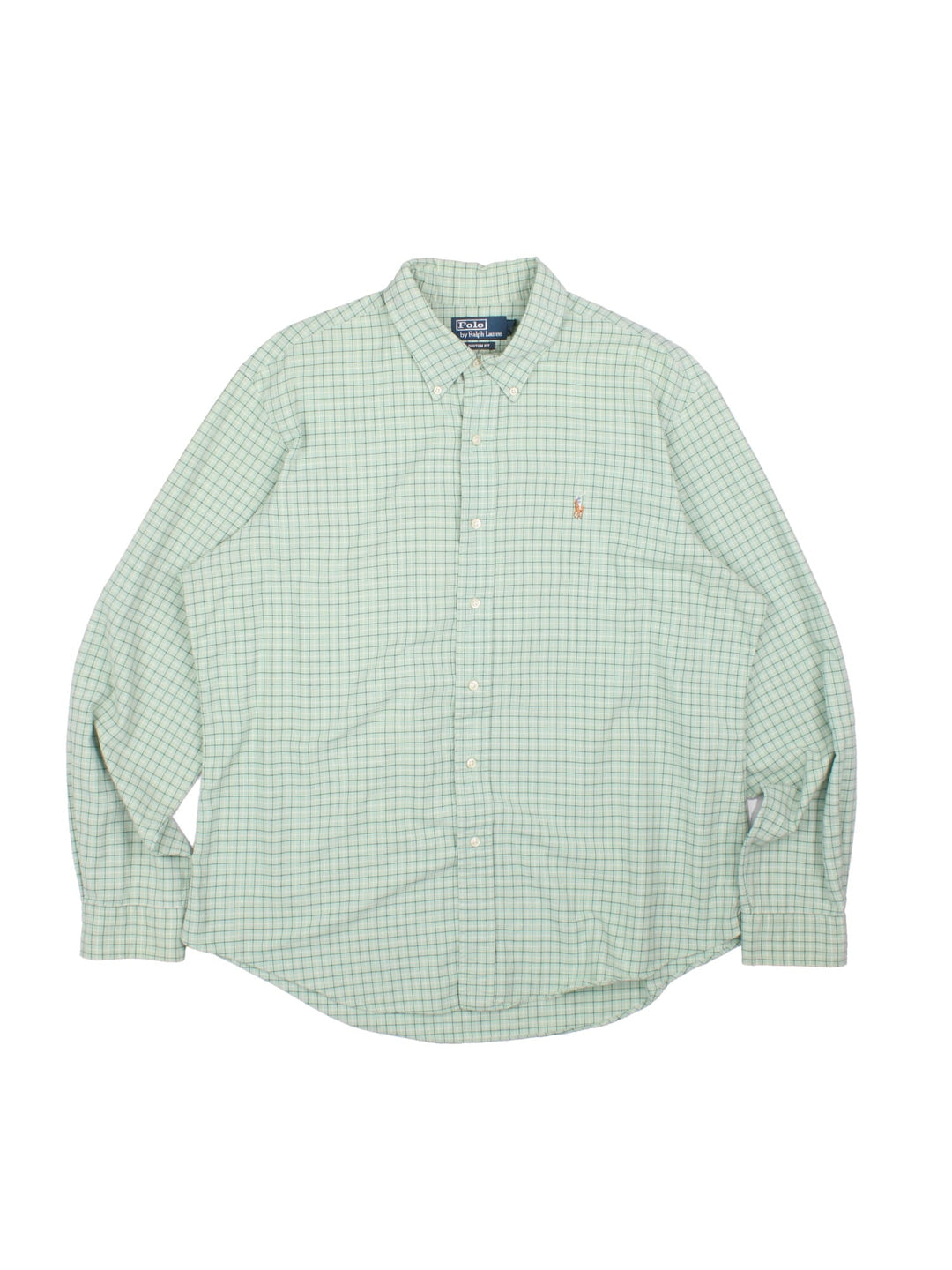 Ralph Lauren Shirt in a green, blue and white checkered colourway, button up with the logo embroidered on the front.