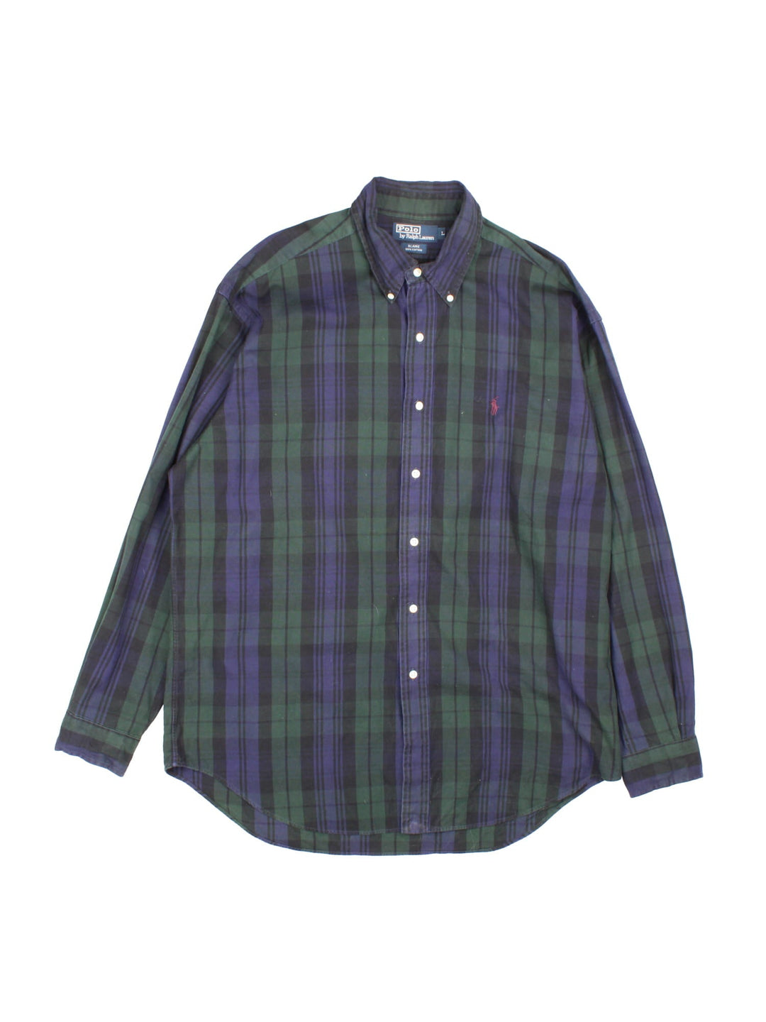 Ralph Lauren Shirt in a navy blue, black and green checkered colourway, button up with the logo embroidered on the front.