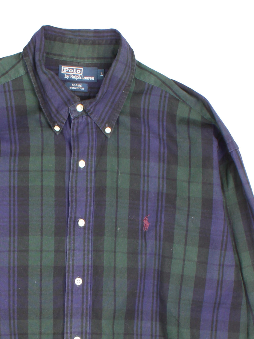 Ralph Lauren Shirt in a navy blue, black and green checkered colourway, button up with the logo embroidered on the front.