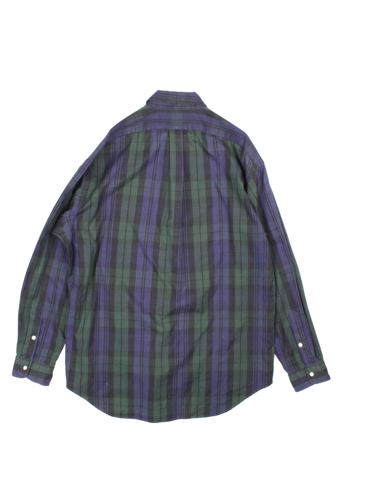 Ralph Lauren Shirt in a navy blue, black and green checkered colourway, button up with the logo embroidered on the front.