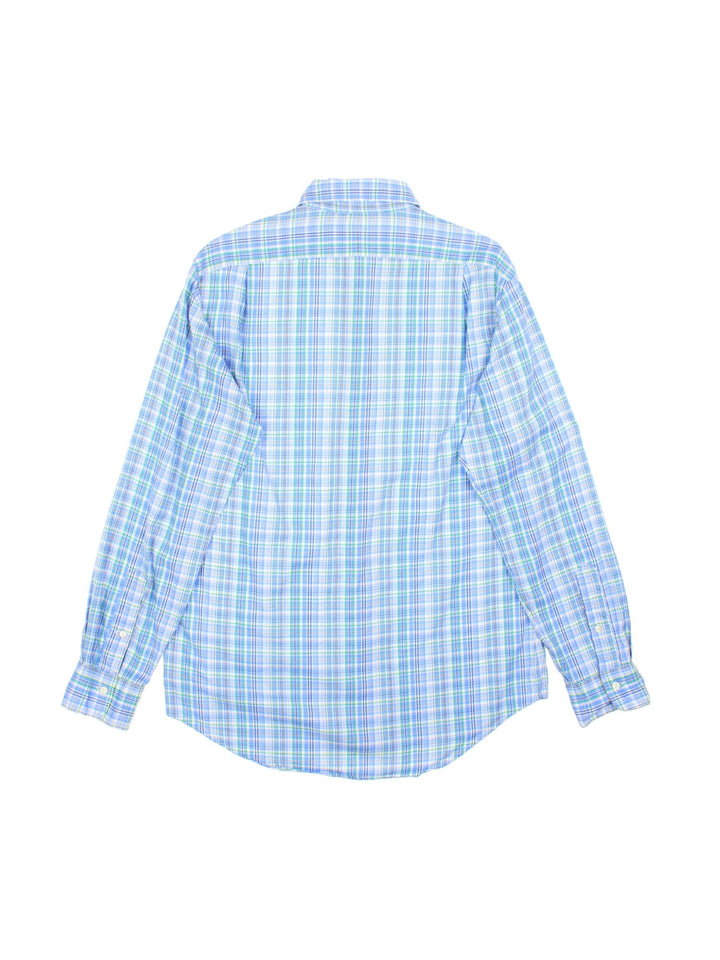 Ralph Lauren Shirt in a blue, white and green checkered colourway, button up with the logo embroidered on the front.