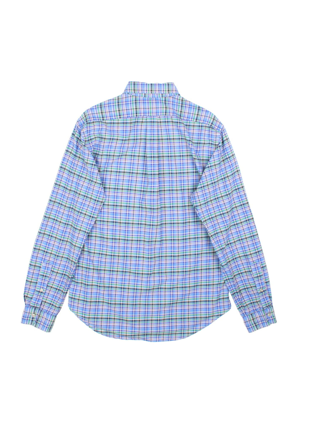 Ralph Lauren Shirt in a blue, purple, white and green checkered colourway, button up with the logo embroidered on the front.