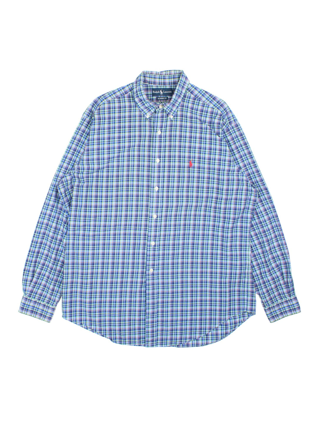 Ralph Lauren Shirt in a blue, green, white and red checkered colourway, button up with the logo embroidered on the front.